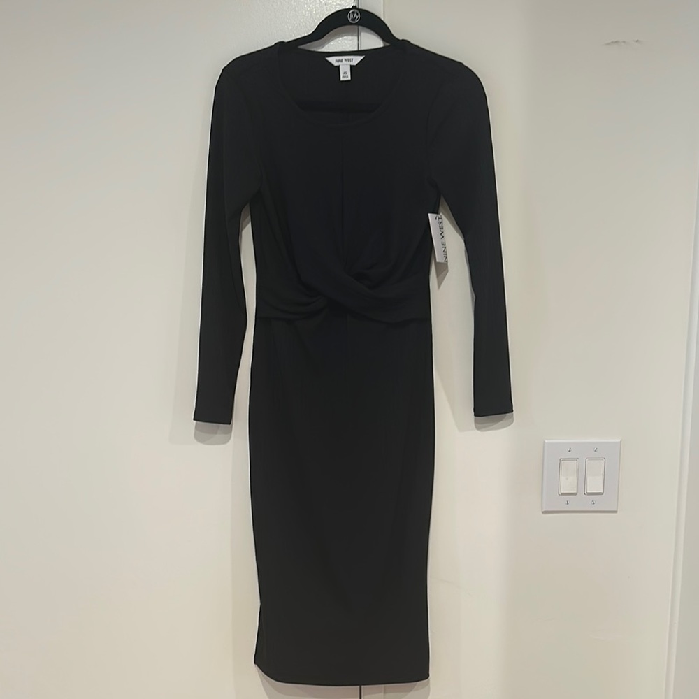 NWT Nine West Black Ruched Long Sleeve Dress